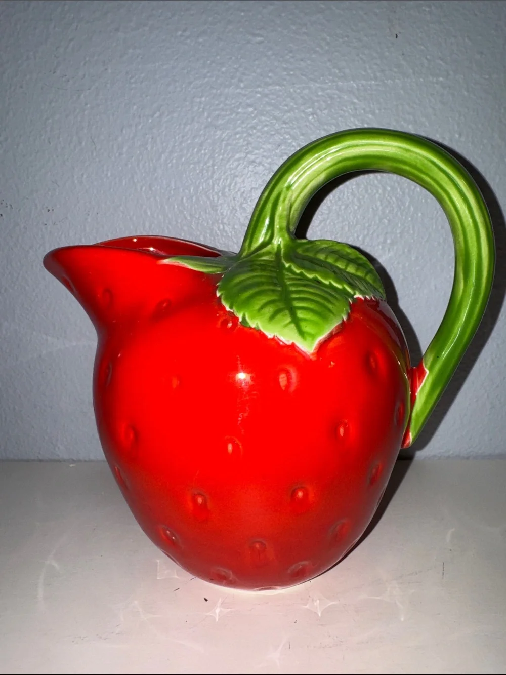 Vintage 80’s Ceramic Strawberry Pitcher Majolica Style Made in Japan Decor